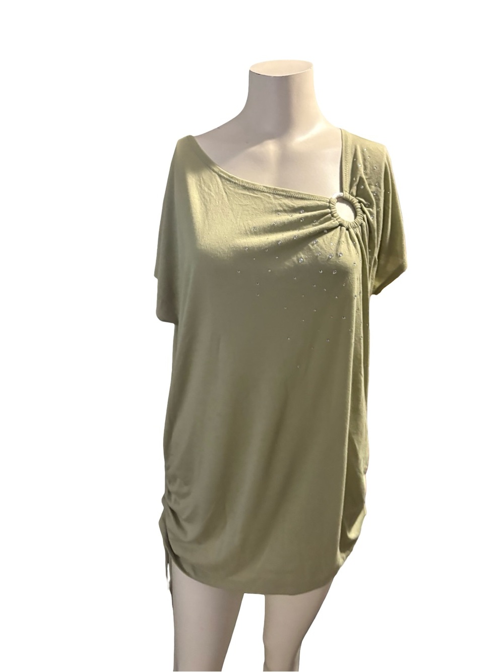French Laundry Olive Green Short Sleeve Tunic with Ring Detail